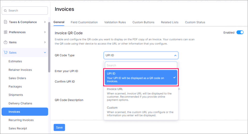 GoldstarIT_Zoho-UPI ID Option for Invoice QR Codes