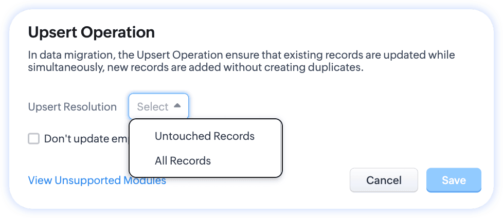 Zoho CRM update August 2025 Data Upsert Option