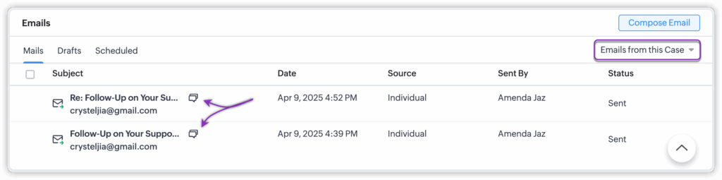 Zoho CRM update August 2025 Email Thread View